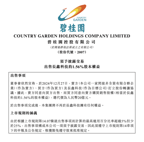 配资开户APP下载 碧桂园大讯息！出售股权变现20亿元，“款项用于保交楼”！目的公司估值约1282亿元，买方为合肥国资