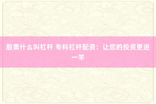 股票什么叫杠杆 专科杠杆配资：让您的投资更进一竿