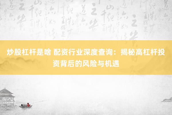 炒股杠杆是啥 配资行业深度查询：揭秘高杠杆投资背后的风险与机遇