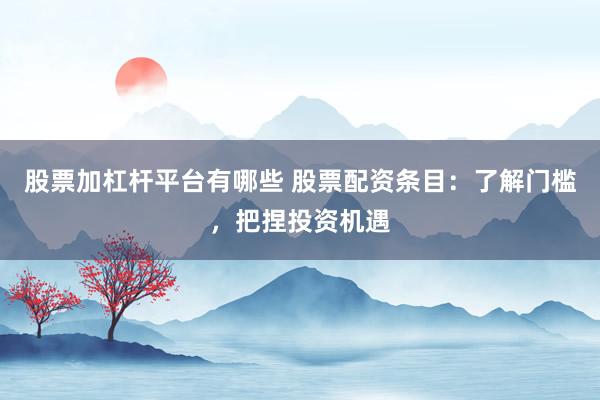股票加杠杆平台有哪些 股票配资条目：了解门槛，把捏投资机遇