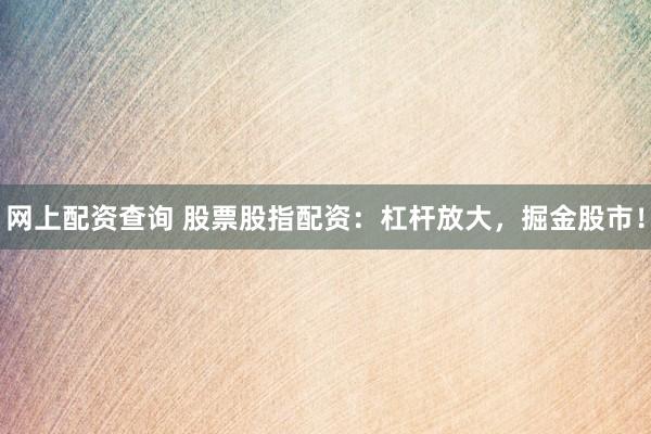 网上配资查询 股票股指配资：杠杆放大，掘金股市！