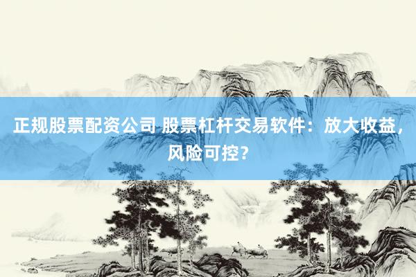 正规股票配资公司 股票杠杆交易软件：放大收益，风险可控？