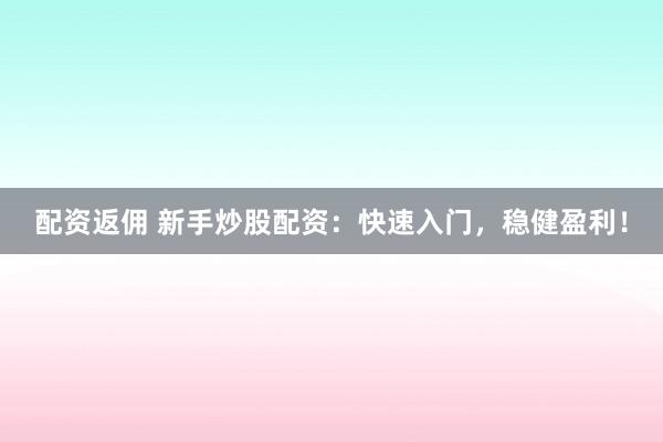 配资返佣 新手炒股配资：快速入门，稳健盈利！
