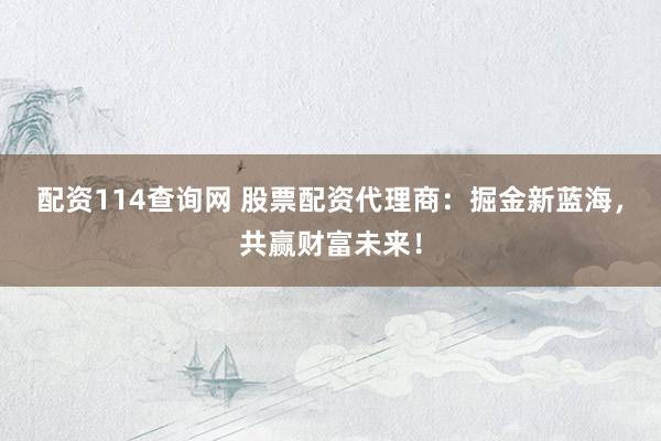配资114查询网 股票配资代理商：掘金新蓝海，共赢财富未来！
