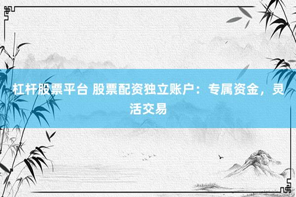 杠杆股票平台 股票配资独立账户：专属资金，灵活交易