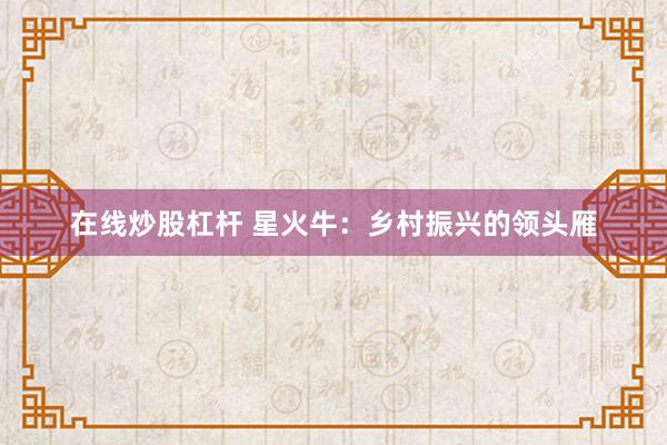 在线炒股杠杆 星火牛：乡村振兴的领头雁