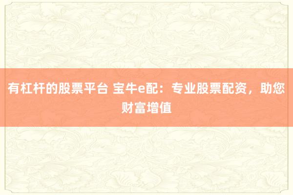 有杠杆的股票平台 宝牛e配：专业股票配资，助您财富增值