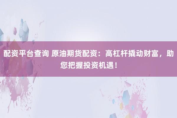配资平台查询 原油期货配资：高杠杆撬动财富，助您把握投资机遇！