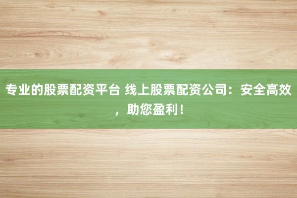 专业的股票配资平台 线上股票配资公司：安全高效，助您盈利！