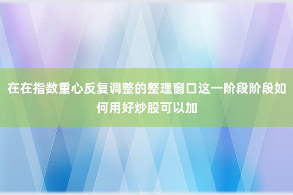 在在指数重心反复调整的整理窗口这一阶段阶段如何用好炒股可以加