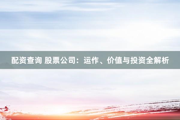 配资查询 股票公司：运作、价值与投资全解析