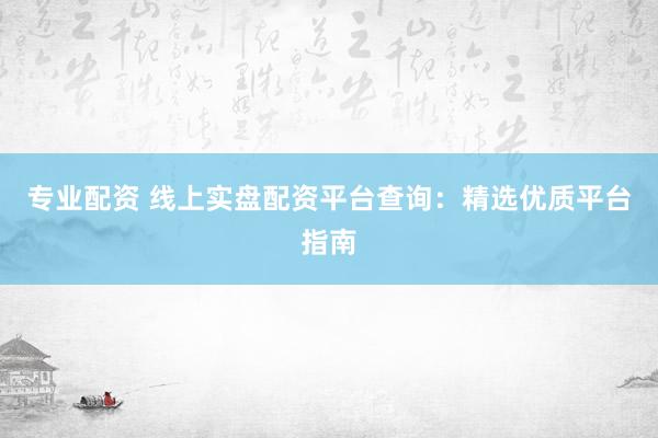 专业配资 线上实盘配资平台查询：精选优质平台指南