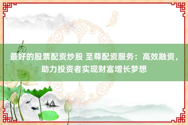 最好的股票配资炒股 至尊配资服务：高效融资，助力投资者实现财富增长梦想