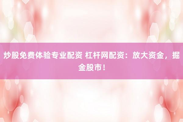炒股免费体验专业配资 杠杆网配资：放大资金，掘金股市！
