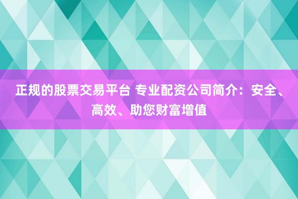 正规的股票交易平台 专业配资公司简介：安全、高效、助您财富增值